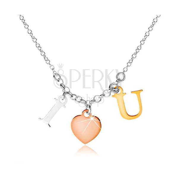Stříbrný náhrdelník 925, nápis "I LOVE U" ve třech barevných odstínech
