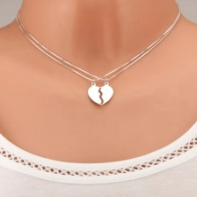 Stříbrný náhrdelník 925, dva řetízky, dvojpřívěsek ve tvaru rozpůleného srdce