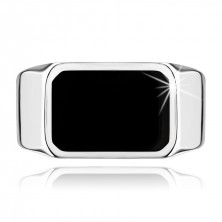 Prsten ze stříbra 925, hladký a lesklý povrch, obdélník s černou glazurou