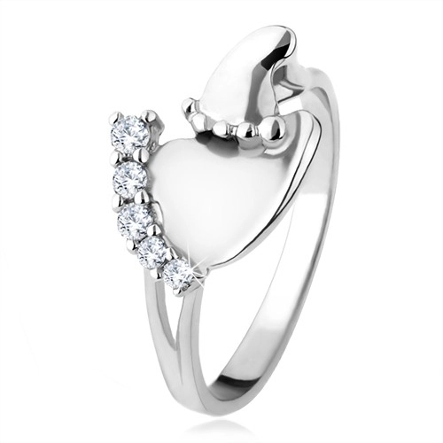 Stříbrný prsten 925, větší a menší chodidlo, čiré blyštivé kamínky - Velikost: 60