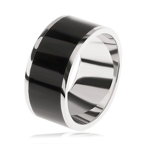 Lesklý prsten ze stříbra 925, černý dekorativní pás uprostřed - Velikost: 58