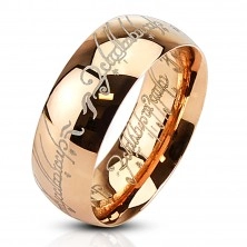 Ocelový prsten měděné barvy, gravírovaný nápis, motiv Pána prstenů