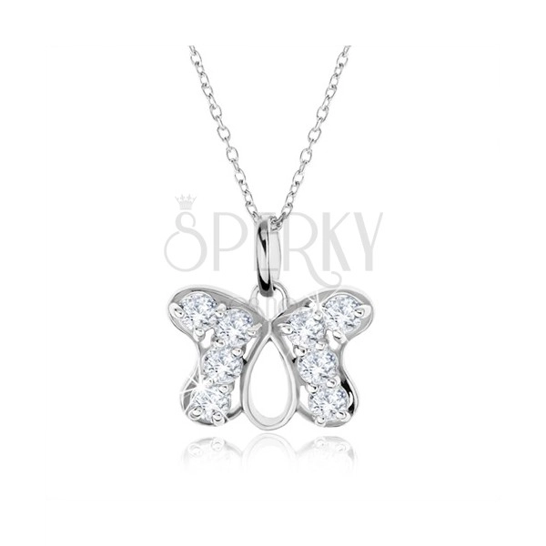 Stříbrný náhrdelník 925, přívěsek obrys motýla vykládaný zirkony