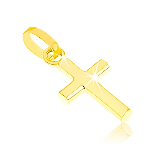 Levně Lesklý přívěsek ze žlutého zlata 375, malý latinský kříž