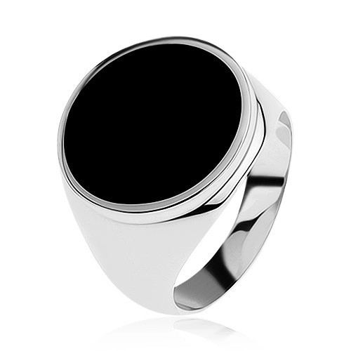 Prsten ze stříbra 925 s černým glazovaným kruhem - Velikost: 66