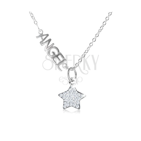 Náhrdelník ze stříbra 925, nápis "ANGEL", hvězda z čirých zirkonů