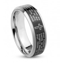 Prsten z oceli, stříbrná barva, černý pásek s modlitbou Otčenáš, 6 mm