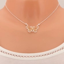 Stříbrný náhrdelník 925, kontura motýlka, vložené perleťové kuličky
