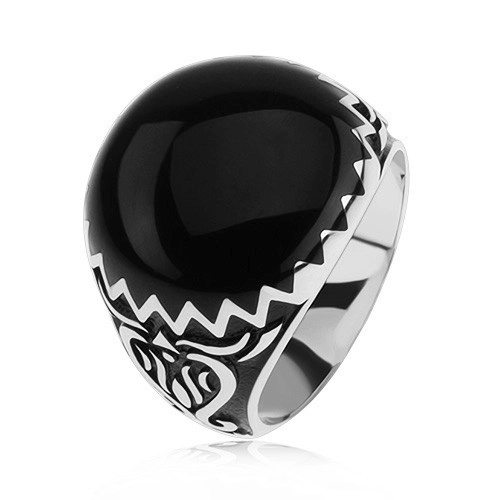 Prsten ze stříbra 925, černé zdobení, cik cak vzor a ornamenty - Velikost: 69