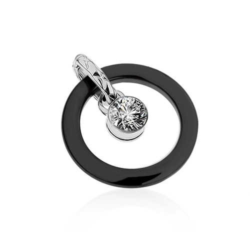 Levně Černý keramický dvojpřívěsek, kontura kruhu, kulatý čirý zirkon