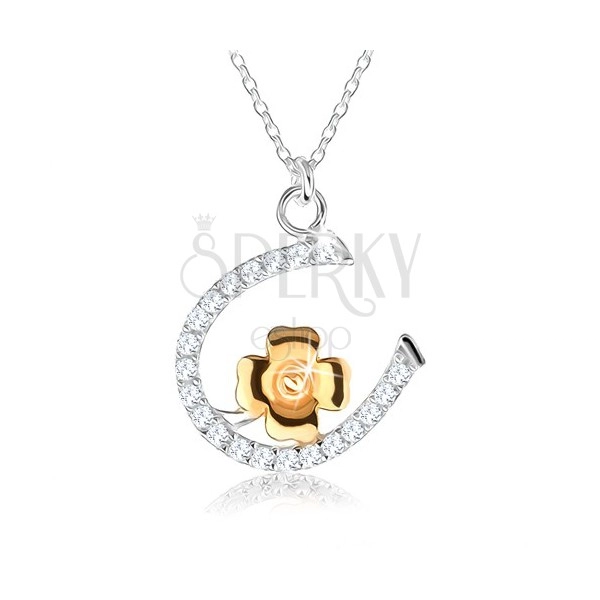 Stříbrný náhrdelník 925 - řetízek s podkůvkou a čtyřlístkem pro štěstí