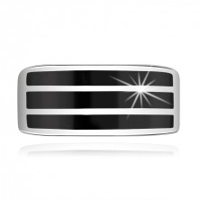 Lesklý stříbrný prsten 925, tři vodorovné pásy s černou glazurou