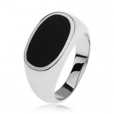 Stříbrný prsten 925, ovál s černou glazurou, lesklá a rozšířená ramena