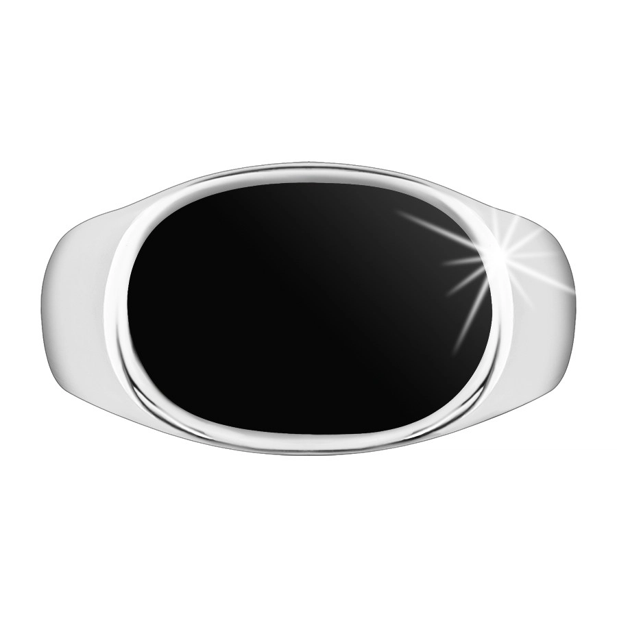 Stříbrný prsten 925, ovál s černou glazurou, lesklá a rozšířená ramena - Velikost: 57