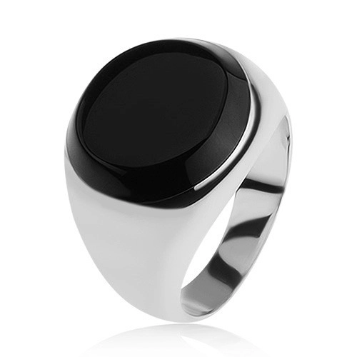 Prsten s černým glazovaným kruhem, lesklá ramena, stříbro 925 - Velikost: 62