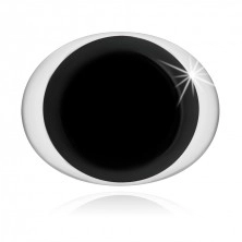 Prsten s černým glazovaným kruhem, lesklá ramena, stříbro 925
