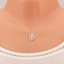 Stříbrný náhrdelník 925 - obrys čtyřlístku pro štěstí, čiré zirkony