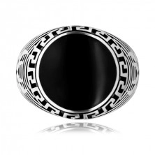 Prsten ze stříbra 925, černý glazovaný kruh, ornament řeckého klíče