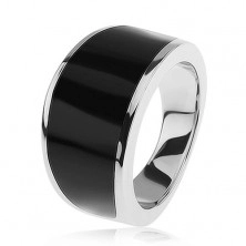Stříbrný 925 prsten - černý glazovaný pás, lesklý a hladký povrch