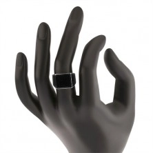 Lesklý prsten ze stříbra 925, obdélník a lichoběžníky s černou glazurou 