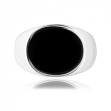 Prsten ze stříbra 925 - ovál z černé glazury, zrcadlový lesk