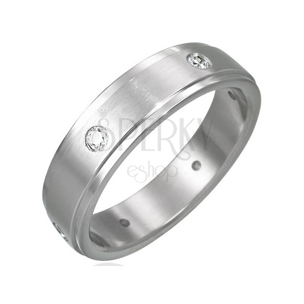 Ocelový prsten matný - 6 zirkonů po obvodu