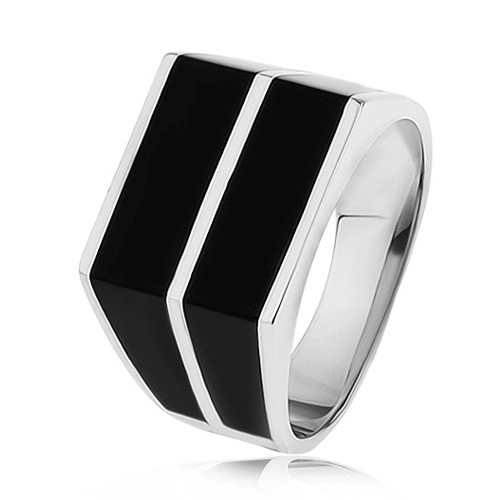 Stříbrný 925 prsten - dvě vodorovné linie černé barvy, hladký povrch - Velikost: 67