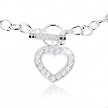 Stříbrný náhrdelník 925, masivní řetízek, zirkonová kontura srdce