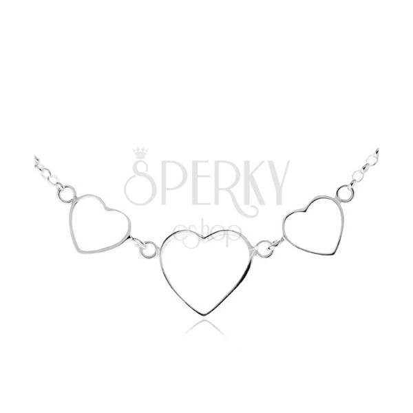 Stříbrný 925 náhrdelník - tři kontury symetrických srdcí, řetízek