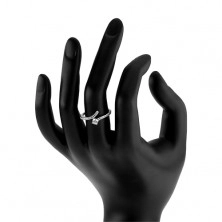 Stříbrný zásnubní prsten 925, rozdvojená ramena, čiré zirkony