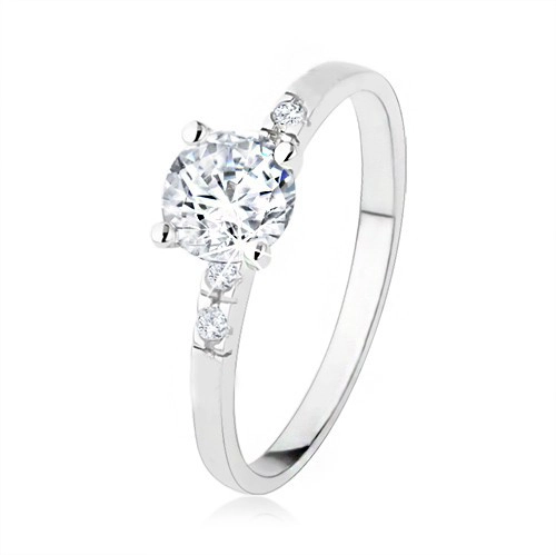 Zásnubní stříbrný prsten 925, čirý zirkon, třpytivé kamínky, vroubkování - Velikost: 51