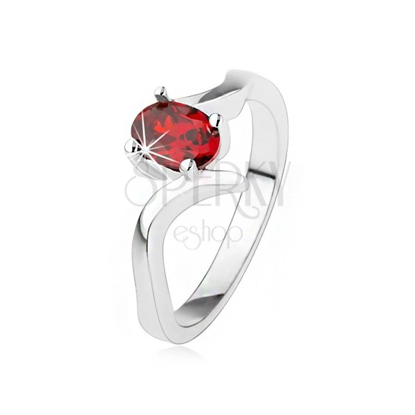 Elegantní prsten ze stříbra 925, rubínově červený zirkon, zvlněná ramena