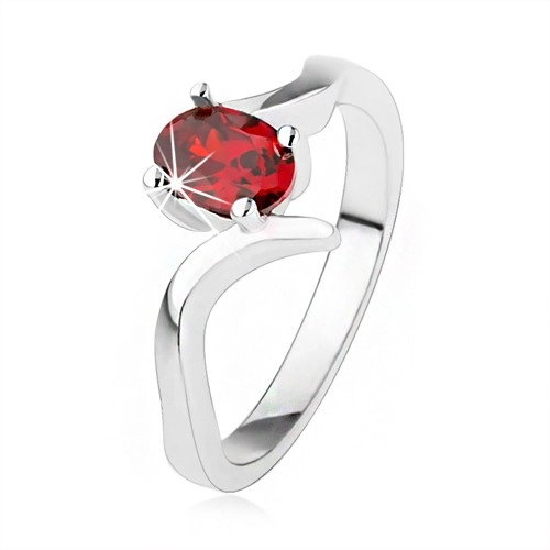 Elegantní prsten ze stříbra 925, rubínově červený zirkon, zvlněná ramena - Velikost: 53