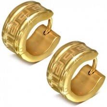 Kruhové náušnice z chirurgické oceli zlaté barvy, motiv řeckého klíče