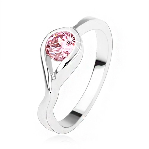 Stříbrný zásnubní prsten 925, kulatý růžový zirkon, zatočená ramena - Velikost: 61