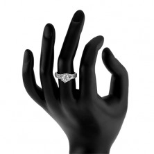 Zásnubní prsten ze stříbra 925 - velký čirý kamínek, rozdvojená zirkonová ramena
