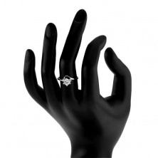 Zásnubní prsten ze stříbra 925, úzká zatočená ramena, čirý zirkon