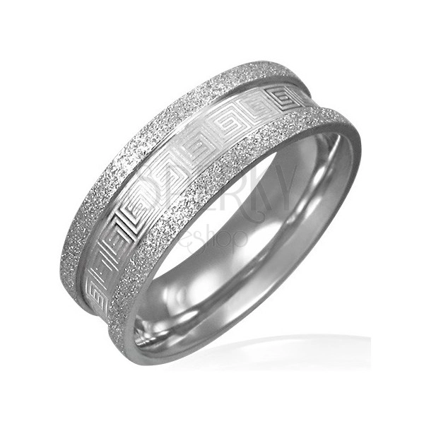 Pískovaný ocelový prsten - řecký klíč