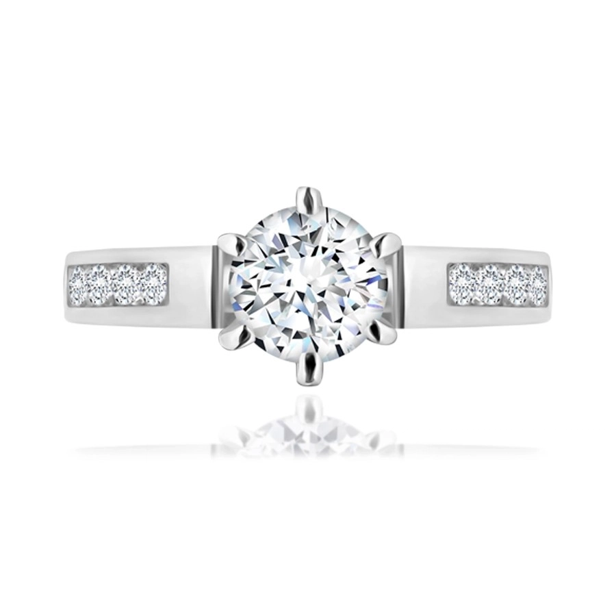 Zásnubní prsten, zdobená ramena, kulatý čirý zirkon, výřezy, stříbro 925 - Velikost: 50