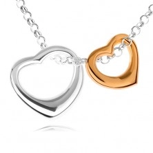 Stříbrný 925 náhrdelník - dvě kontury srdcí ve stříbrném a zlatém provedení