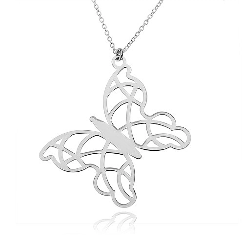 Stříbrný náhrdelník 925, kontura motýla - zdobení filigránem, vysoký lesk