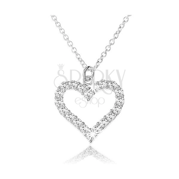 Nastavitelný náhrdelník ze stříbra 925, zirkonová kontura souměrného srdce