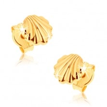Náušnice ze žlutého 9K zlata - lesklé mořské mušle