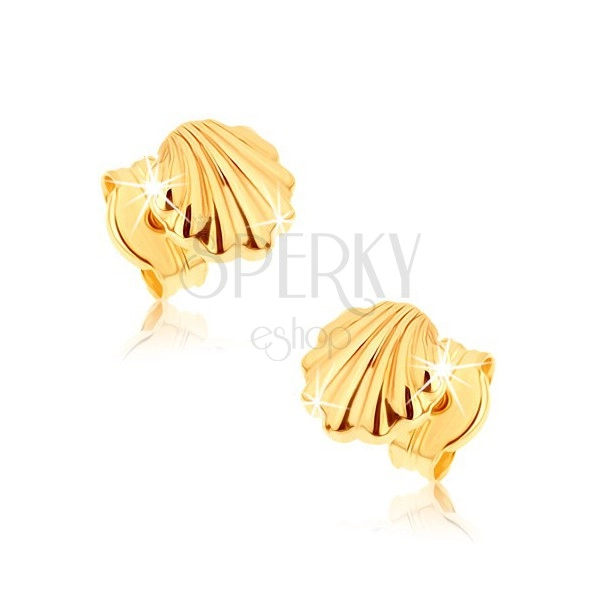 Náušnice ze žlutého 9K zlata - lesklé mořské mušle