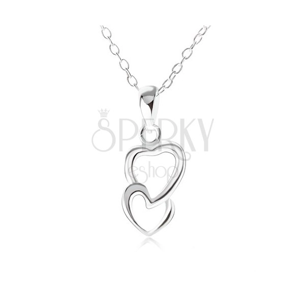 Stříbrný náhrdelník 925, přívěsek ve tvaru dvou na sebe napojených obrysů srdcí