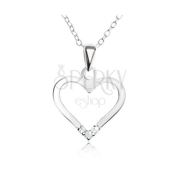 Nastavitelný náhrdelník - stříbro 925, přívěsek kontura srdce, čiré zirkony
