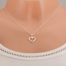 Nastavitelný náhrdelník - stříbro 925, přívěsek kontura srdce, čiré zirkony