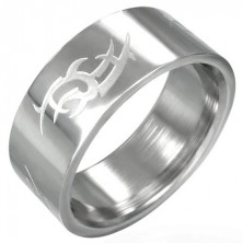 Ocelový prsten lesklý, matný Tribal symbol
