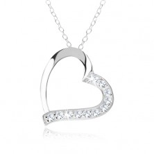 Stříbrný náhrdelník 925, kontura srdce, čiré zirkony na jedné polovině