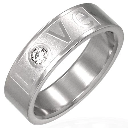 Prsten z oceli - LOVE se zirkonem - Velikost: 54
